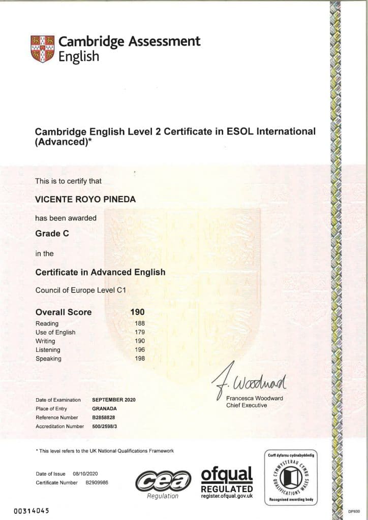 Certificate in Advanced English, C1(CAE)